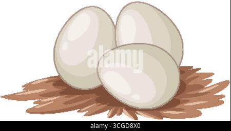 Cartoon vector of three smooth platypus eggs on a brown nest with soft shading. Stock Vector