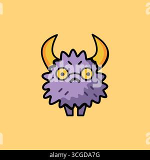 Purple Monster Cartoon Vector in purple, yellow and black on soft orange background Stock Vector