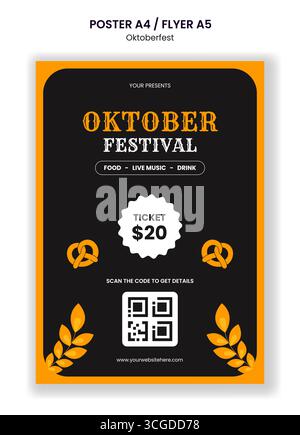Oktoberfest Event Celebration Flyer Flat Cartoon Hand-Drawn Social Media Template Background Stock Vector