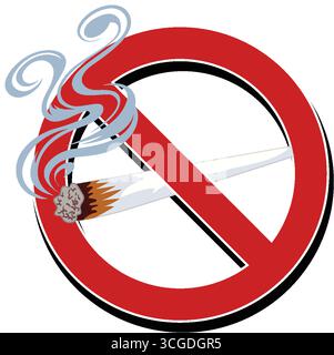 Vector illustration of a smoking ban symbol with a burning cigarette and bold red circle Stock Vector