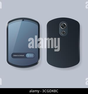 A photorealistic smartphone mockup featuring a sleek Slide to Unlock screen interface, perfect for app developers, UI/UX designers, and tech presentat Stock Vector