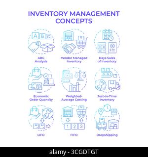 Inventory management blue gradient concept icons Stock Vector
