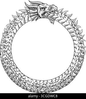 Ouroboros Circle Dragon Eating Circular Tail Stock Vector