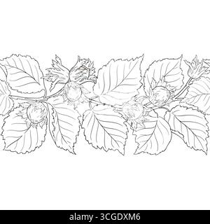 Hazelnut Outline Horizontal Seamless Pattern. Stock Vector