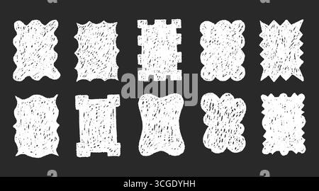 White Square Shape Frames With Chalk Brush Texture Stock Vector