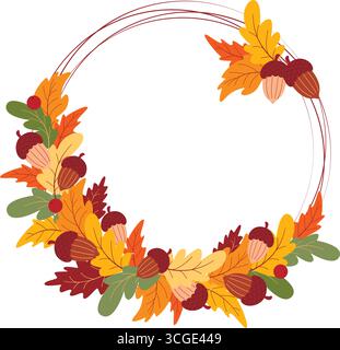 Round autumn leaves frame template illustration Stock Vector Image ...