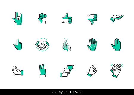 Hand signs - set of line design style icons Stock Vector