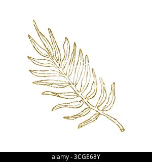 Palm leaves line art, silhouette glitter simple style, hand drawn vector illustration, isolate on white background. Stock Vector