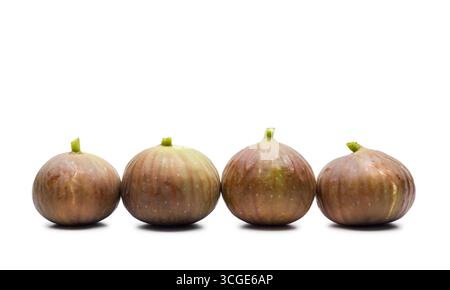 Fresh ripe figs displayed on white background. Stock Photo