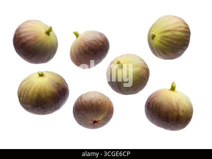 Fresh ripe whole figs isolated on white background. Stock Photo