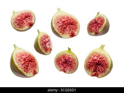 Fresh ripe sliced figs isolated on white background. Stock Photo