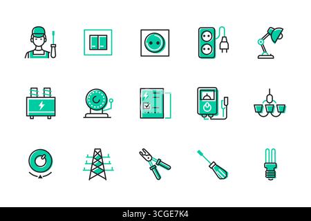 Electrician services - set of line design style icons Stock Vector