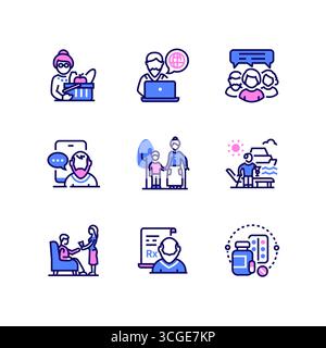 Senior people - modern line design style icons set Stock Vector