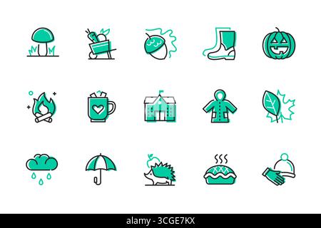 Autumn features - set of line design style icons Stock Vector