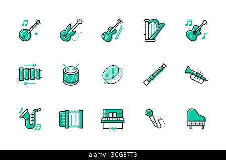 Musical instrument - set of line design style icons Stock Vector