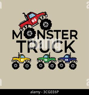 monster truck big monster doodle seamless vector Stock Vector