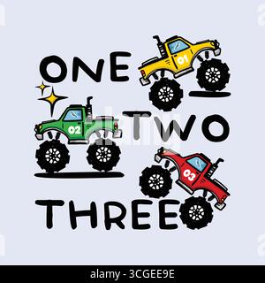 monster truck big monster doodle seamless vector Stock Vector