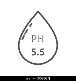Ph 5.5 icon, line simple set. Neutral balance skin, thin line web symbol. Drop with PH symbol. tested products for skin, hair and food. Healthcare cosmetic natural . Vector illustration Stock Vector
