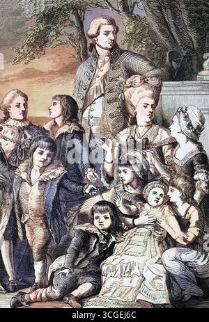 König Georg III. und Königin Charlotte und ihre Kinder im Jahr 1776, England, digitale Reproduktion einer historischen Vorlage Stock Photo