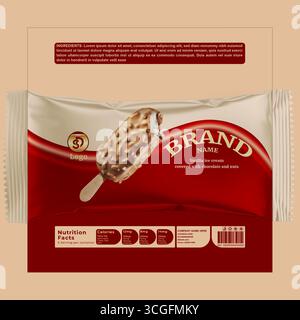 Ice Cream Bar Packaging Mockup – Editable Vector Wrapper Design for Chocolate Vanilla Stick Stock Vector