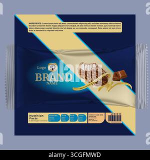 Ice Cream Bar Packaging Mockup – Editable Vector Wrapper Design for Chocolate Vanilla Stick Stock Vector