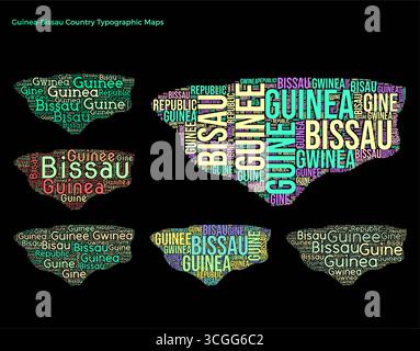 Guinea-Bissau. Set of typography style country illustrations. Guinea-Bissau map shape build of horizontal and vertical country names. Stock Vector