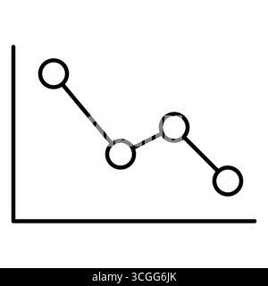 A simple line chart illustrates a decreasing trend with distinct dot markers representing data points. The design emphasizes the shift in values over time and aids in visualizing performance. Stock Vector