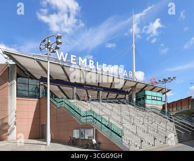 Wembley Park Underground station, London, UK. The main tube station for Wembley Stadium - on Jubilee and Metropolitan lines. Exterior view. Stock Photo