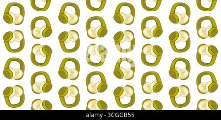 Seamless Cartoon Green Headphone Pattern. Green headphones in cartoon style. Flat seamless pattern on white background. Stock Vector
