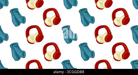 Seamless Cartoon Jeans Headphone Pattern Stock Vector