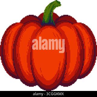 Pixel art style orange pumpkin isolated on white background, vector illustration. Stock Vector