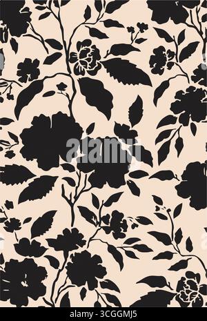 Floral seamless pattern features large, stylized white and pink magnolia flowers with a translucent or ghostly appearance on a solid terracotta Stock Vector