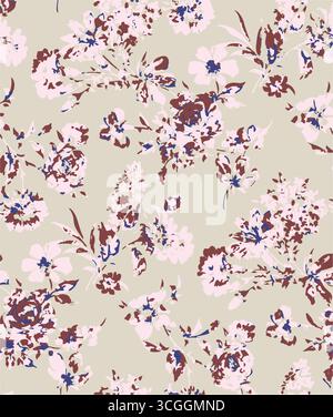 Floral seamless pattern features large, stylized white and pink magnolia flowers with a translucent or ghostly appearance on a solid terracotta Stock Vector