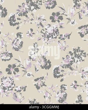Floral seamless pattern features large, stylized white and pink magnolia flowers with a translucent or ghostly appearance on a solid terracotta Stock Vector