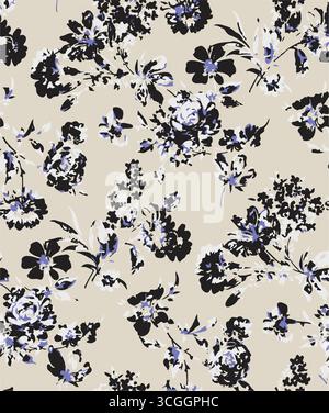 Floral seamless pattern features large, stylized white and pink magnolia flowers with a translucent or ghostly appearance on a solid terracotta Stock Vector