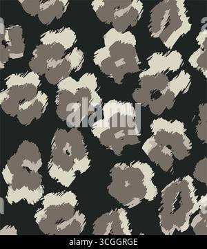 Leopard skin print, Artistic stylish seamless vector repeating leopard animal skin, black, brown, beige and trend seamless pattern Stock Vector