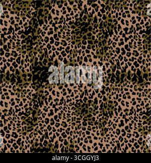 Leopard skin print, Artistic stylish seamless vector repeating leopard animal skin, black, brown, beige and trend seamless pattern Stock Vector