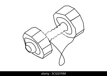 Dumbbell continuous one line drawing in minimalist style isolated outline illustration for gym design Stock Vector