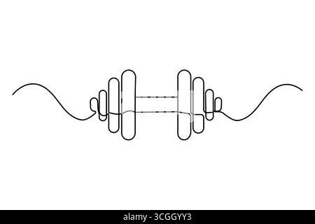 Dumbbell continuous one line drawing in minimalist style isolated outline illustration for gym design Stock Vector