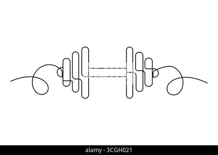 Dumbbell continuous one line drawing in minimalist style isolated outline illustration for gym design Stock Vector