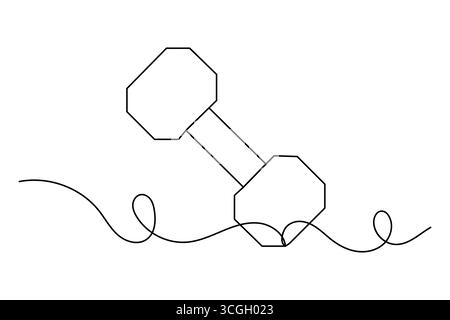 Dumbbell continuous one line drawing in minimalist style isolated outline illustration for gym design Stock Vector