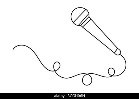 Microphone continuous one line drawing minimalist style outline illustration isolated on white Stock Vector