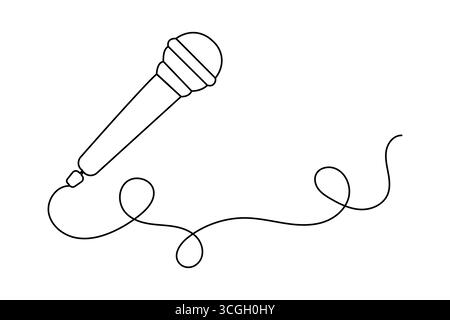 Microphone continuous one line drawing minimalist style outline illustration isolated on white Stock Vector