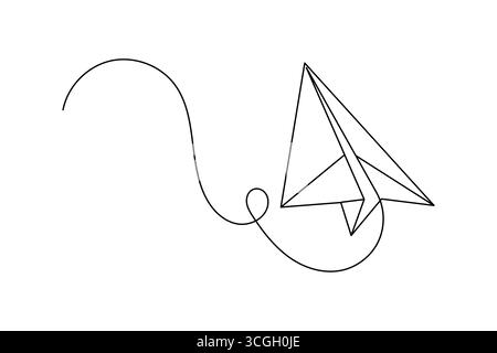 One line paper plane. Abstract flying airplane background. Continuous ...
