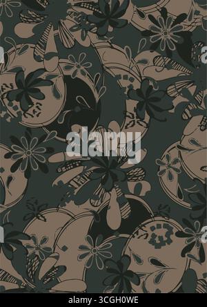 Floral seamless pattern features large, stylized white and pink magnolia flowers with a translucent or ghostly appearance on a solid terracotta Stock Vector