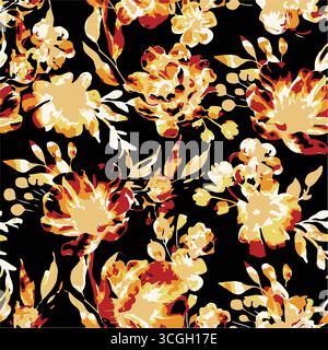 Floral seamless pattern features large, stylized white and pink magnolia flowers with a translucent or ghostly appearance on a solid terracotta Stock Vector