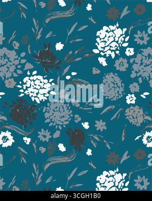 Floral seamless pattern features large, stylized white and pink magnolia flowers with a translucent or ghostly appearance on a solid terracotta Stock Vector