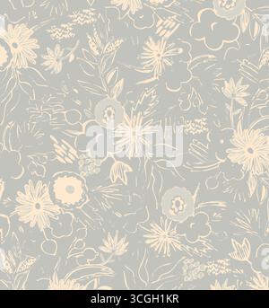 Vintage floral background. Floral pattern with small blue flowers on a ivory white background. Seamless pattern for design and fashion prints. Ditsy Stock Vector