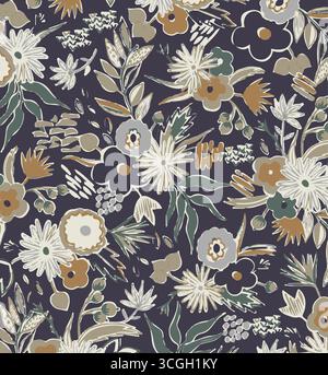 Vintage floral background. Floral pattern with small blue flowers on a ivory white background. Seamless pattern for design and fashion prints. Ditsy Stock Vector