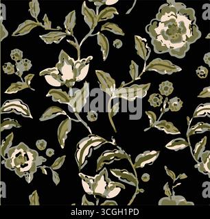 Floral seamless pattern features large, stylized white and pink magnolia flowers with a translucent or ghostly appearance on a solid terracotta Stock Vector